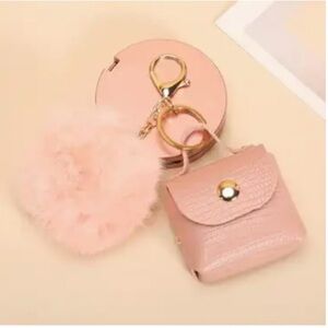Pink Keychain Set with Pom Pom and Mini Bag